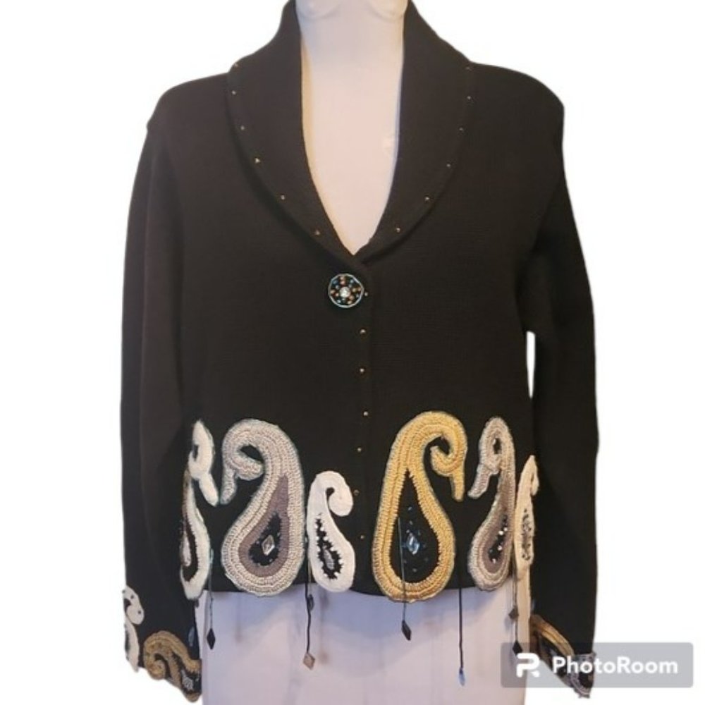 Vintage 90s Embellished/Beaded/Embroidered Sweater - Lisa Nichols - Size Small